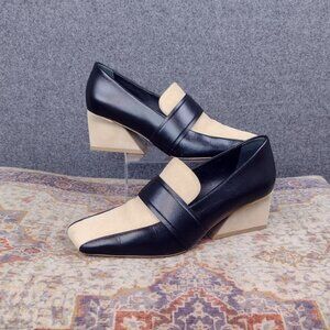 Mercedes Castillo Mc-Remina Heel Loafer Black Leather Colorblock Shoe Size 6